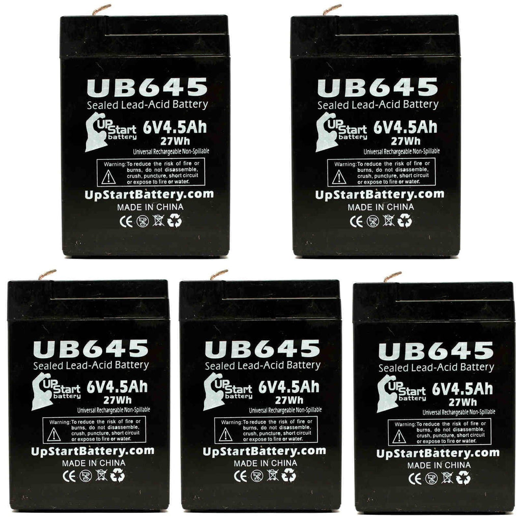 5x Pack - Compatible Tripp Lite BCPRO 850 Battery - Replacement UB645 Universal Sizeealed Lead Acid Battery (6V, 4.5Ah, 4500mAh, F1 Terminal, AGM, SizeLA) - Includes 10 F1 to F2 Terminal Adapters