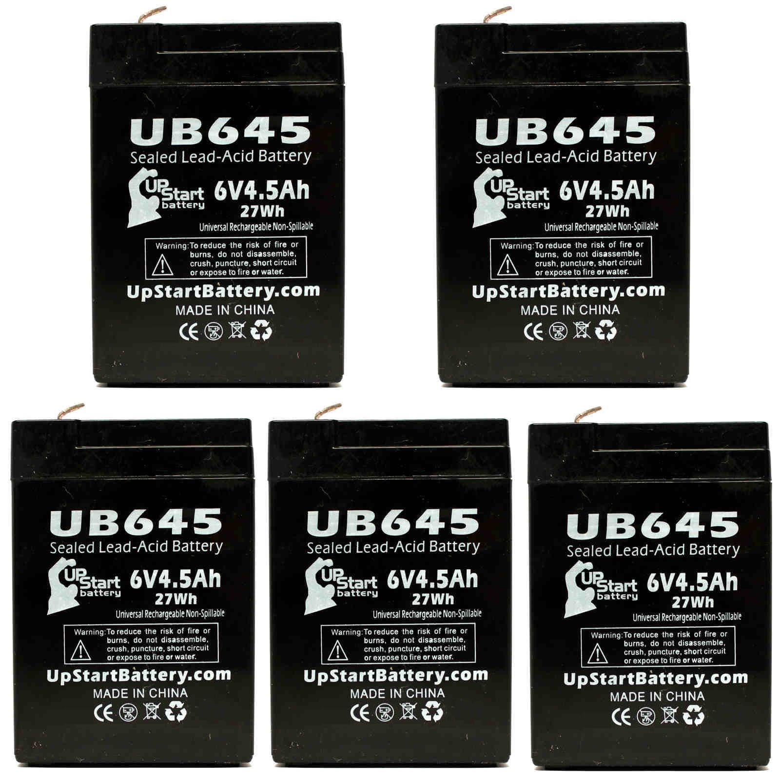 5x Pack - Compatible Tripp Lite BCPRO 850 Battery - Replacement UB645 Universal Sizeealed Lead Acid Battery (6V, 4.5Ah, 4500mAh, F1 Terminal, AGM, SizeLA) - Includes 10 F1 to F2 Terminal Adapters