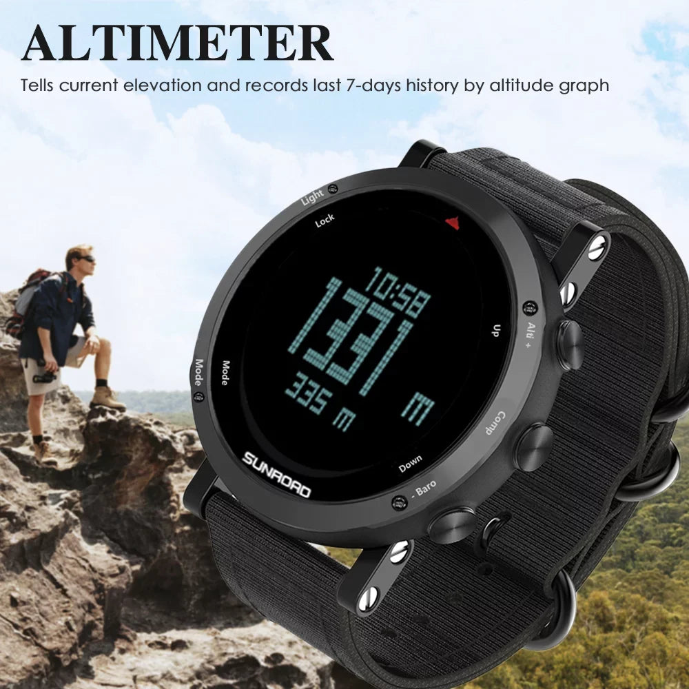 Barometer Altimeter Compass  Weather Forecast Men Watch 50meters -resistant Multifunctional Outdoor Sizeports Watch for Mountaineering Running Trekking Camping