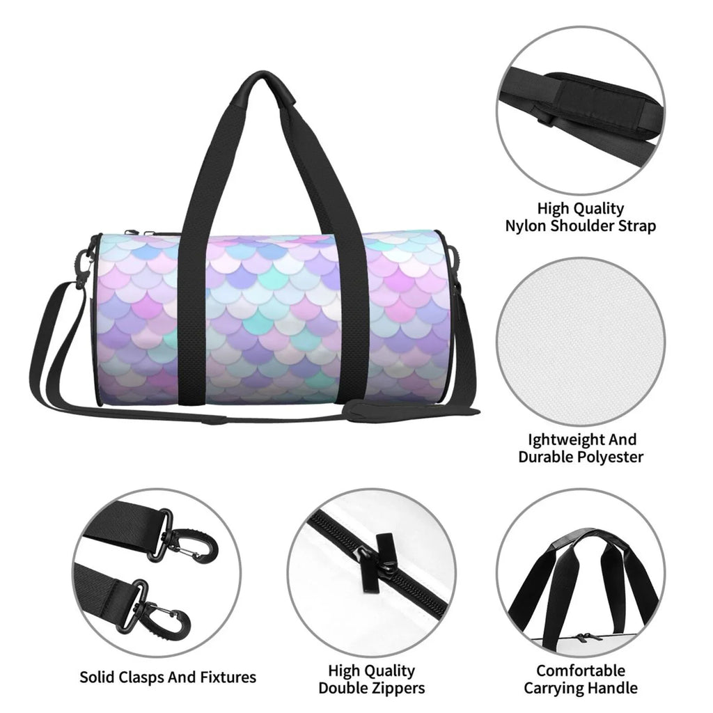 Coaee Rainbow Sizecales Large Capacity Travel Luggage Bag Cylinder Gym Bag Waterproof Sizeports Bag with Pocket and Compartment