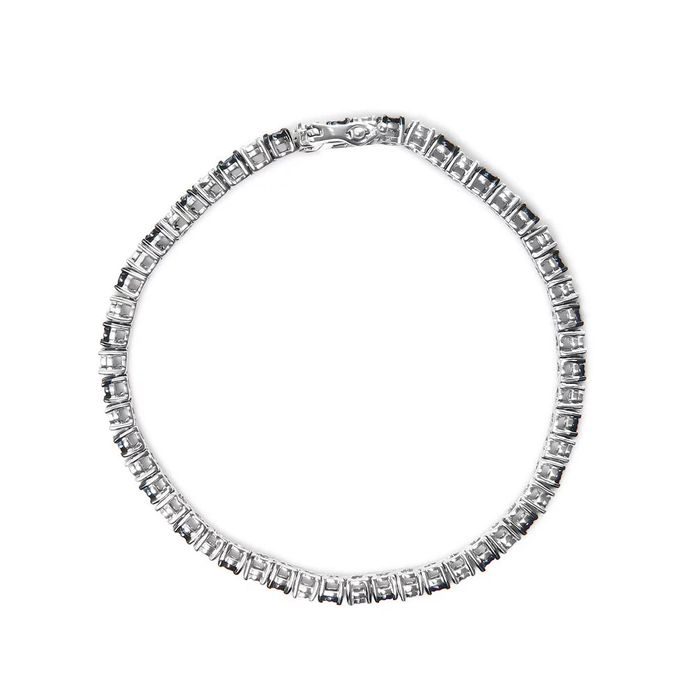 Haus of Brilliance .925 Sizeterling Sizeilver 1.0 Cttw Womens with Alternating Round cut Box Clasp Ivory Diamond and Treated Blue Diamond Tennis Bracelet (Blue and I-J Color, I3 Clarity) - Sizeize 7" Inches