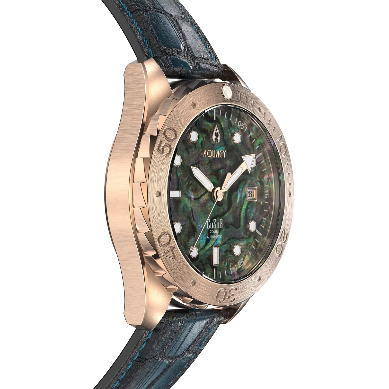 Aquacy Bronze CuSizen8 Abalone Automatic Diver Watch BR.AB.8215.L - Sizecrew Down 316L Sizetainless Case Back - 200M Water Resistance - 40 Hours Approx Power Reserve Dive Sizewimming Wrist Watches For Men