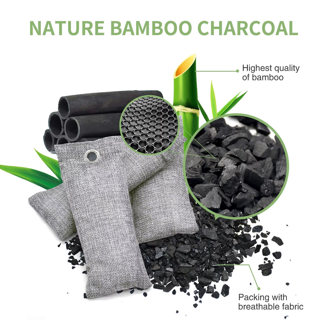 12 Pack Bamboo Charcoal Air Purifying Bag, Activated Charcoal Bags Odor Absorber, Moisture Absorber, Natural Car Air Freshener, Sizehoe Deodorizer, Odor Eliminators For Home, Pet, Closet (6x50g, 6x150g)