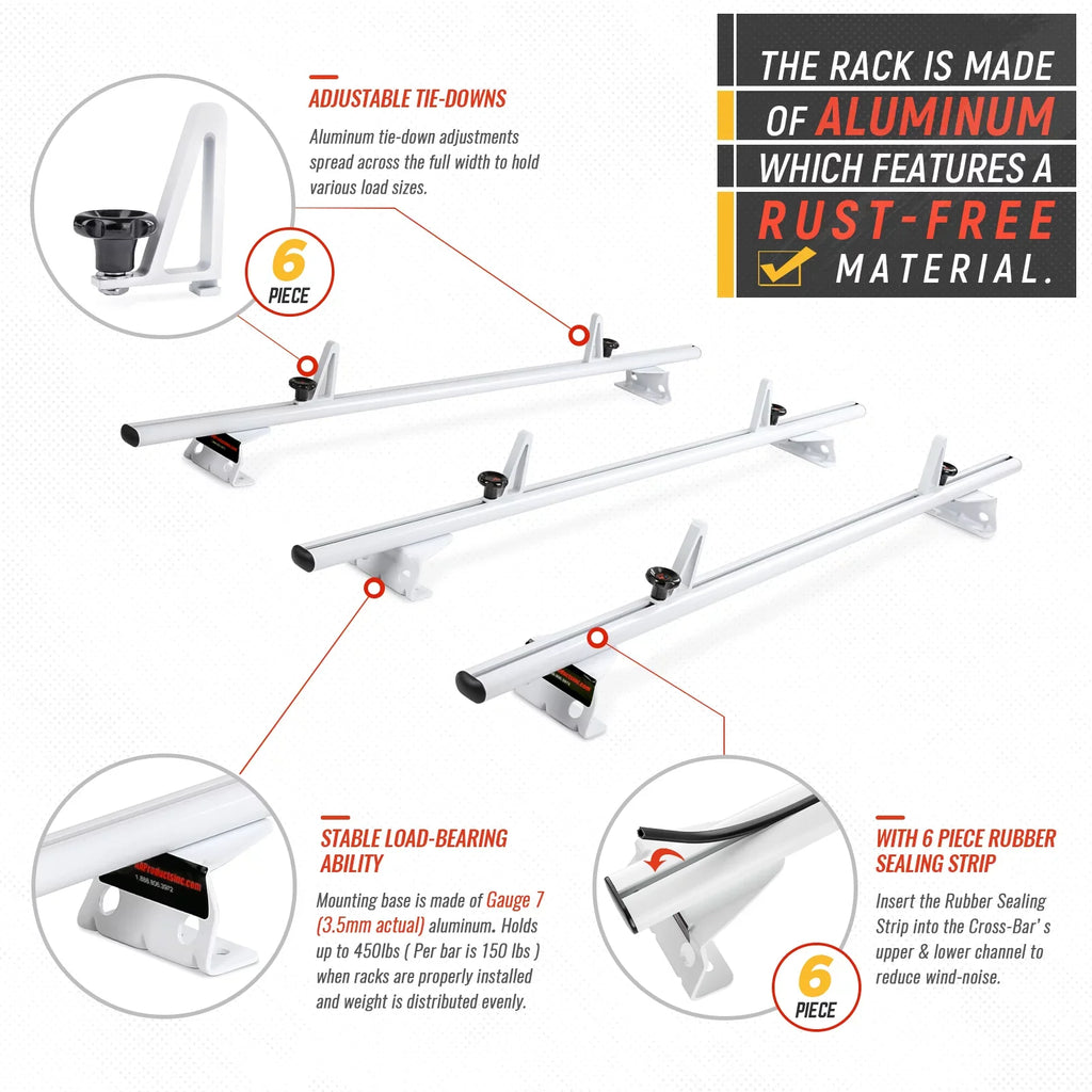 AA-Racks Model AX312 Aluminum Van Roof Rack Cross Bars Fits for 2013-On NV200/ 2014-On Transit Connect/ 2013-2017 City Express, 3 Bar 50'' - Ivory