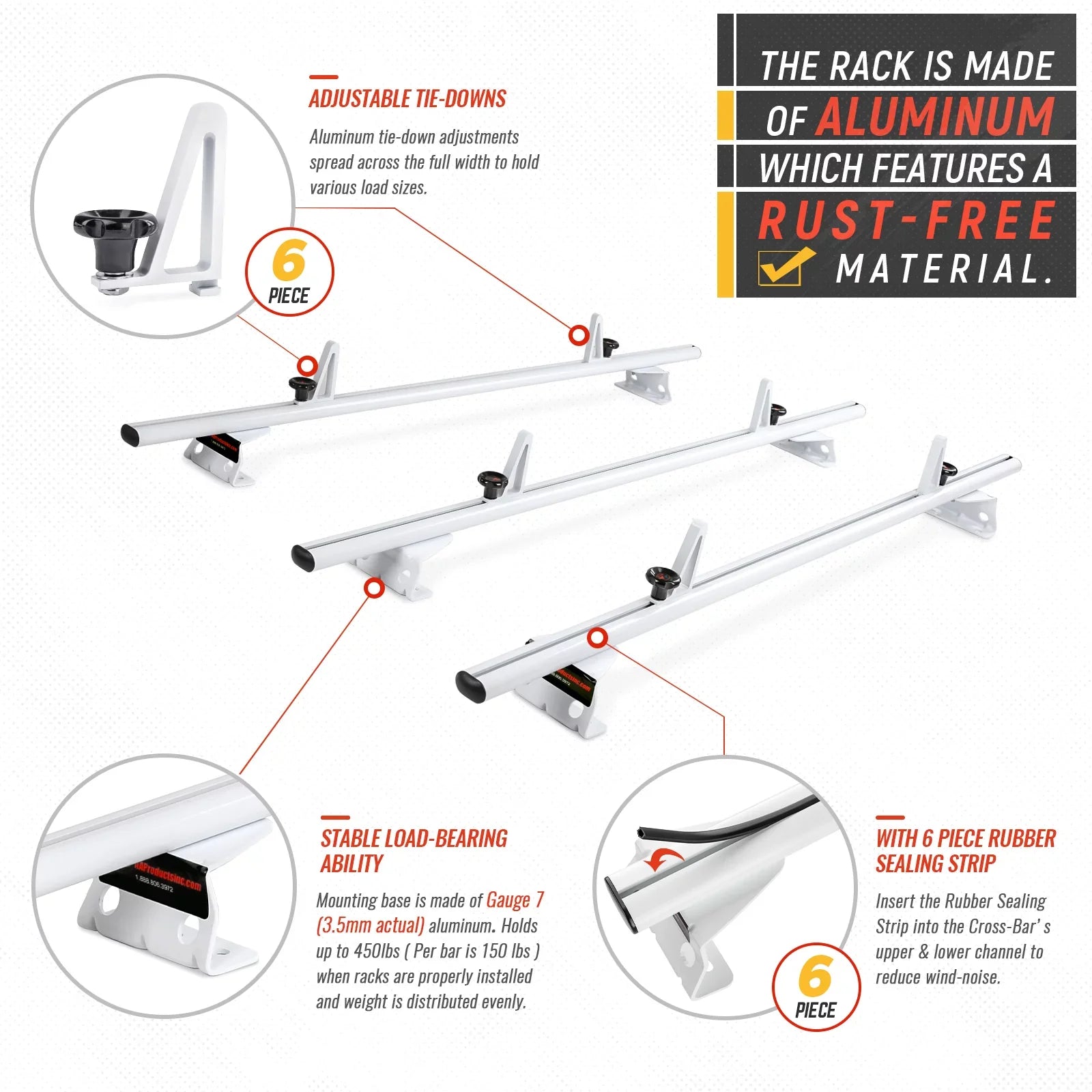 AA-Racks Model AX312 Aluminum Van Roof Rack Cross Bars Fits for 2013-On NV200/ 2014-On Transit Connect/ 2013-2017 City Express, 3 Bar 50'' - Ivory