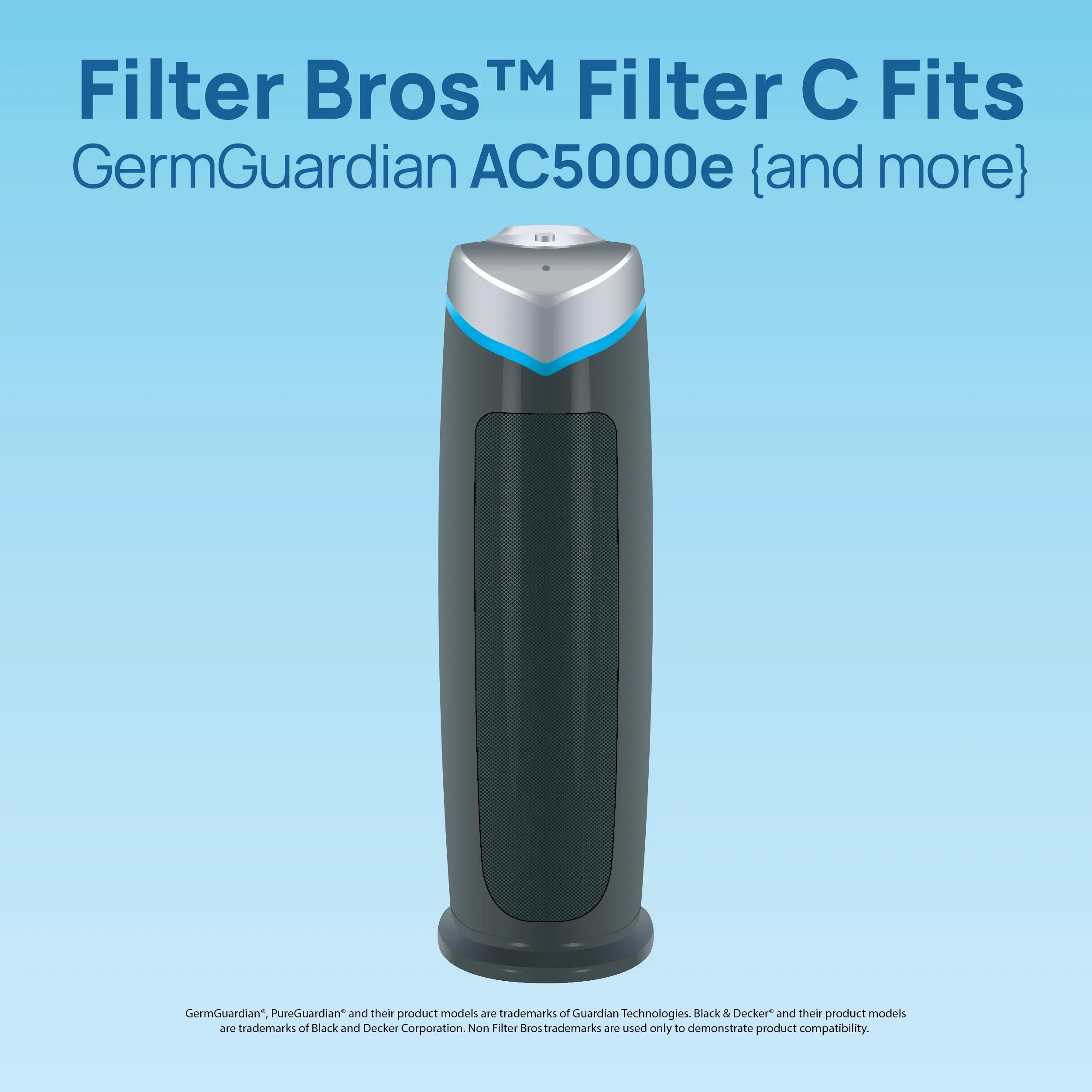 Filter Bros Filter C Compatible With GermGuardian FLT5000 - AC5000, AC5000E, HEPA Replacement For Home Air Cleaner Purifiers, AC5300B, AC5250PT With Technologies and AC5350B, AC5350BCA, AC5350W, AC530