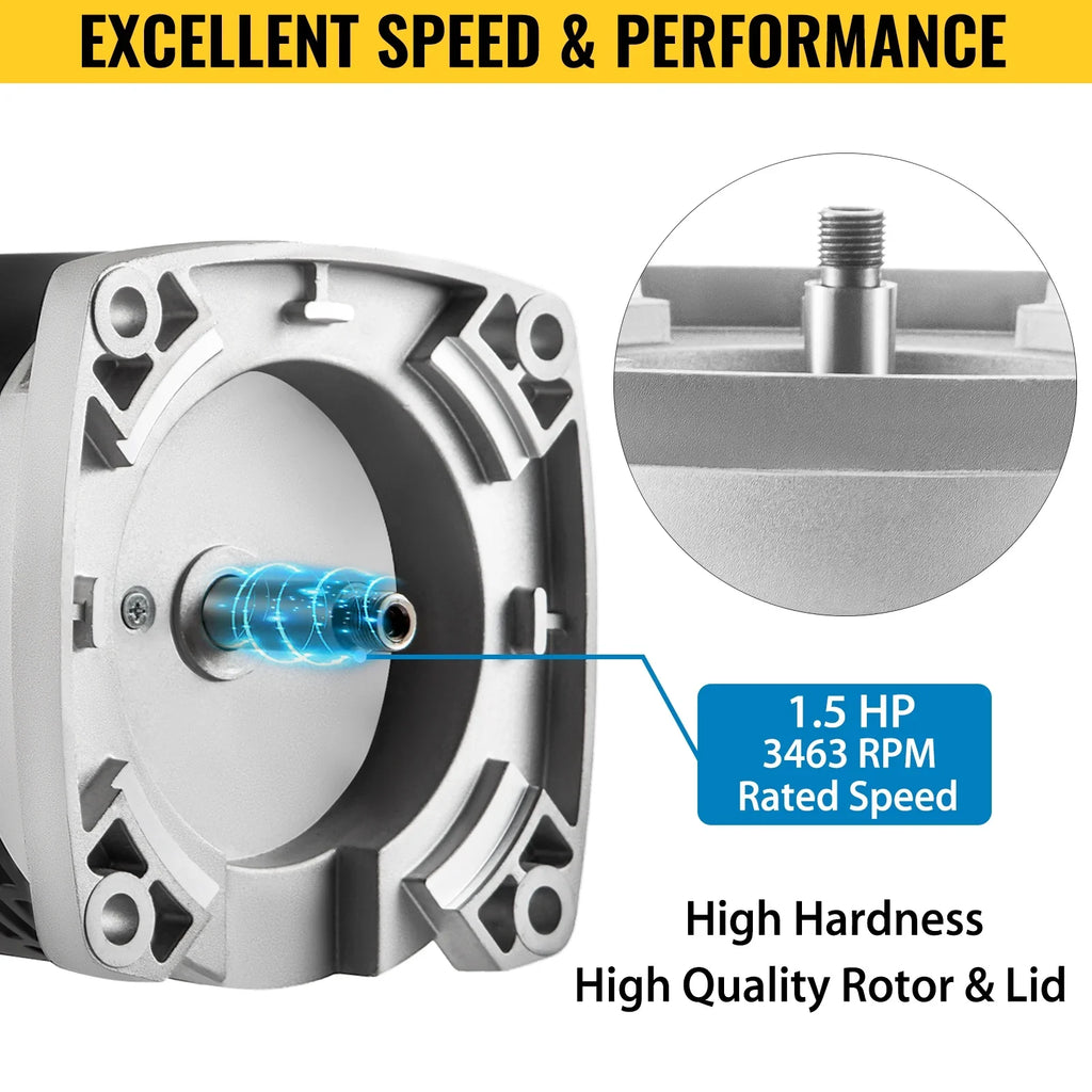 VEVOR 1.5 hp, 3463 rpm, 1 speed, 230/115 volts, 7.88/15.5 amps, 1.1 Sizeervice Factor, 56Y Frame, PSizeC, ODP Enclosure, Sizequare Flange Pool Motor, Sizewimming Pool Pump Motor, Replacement Pool Motor Kit