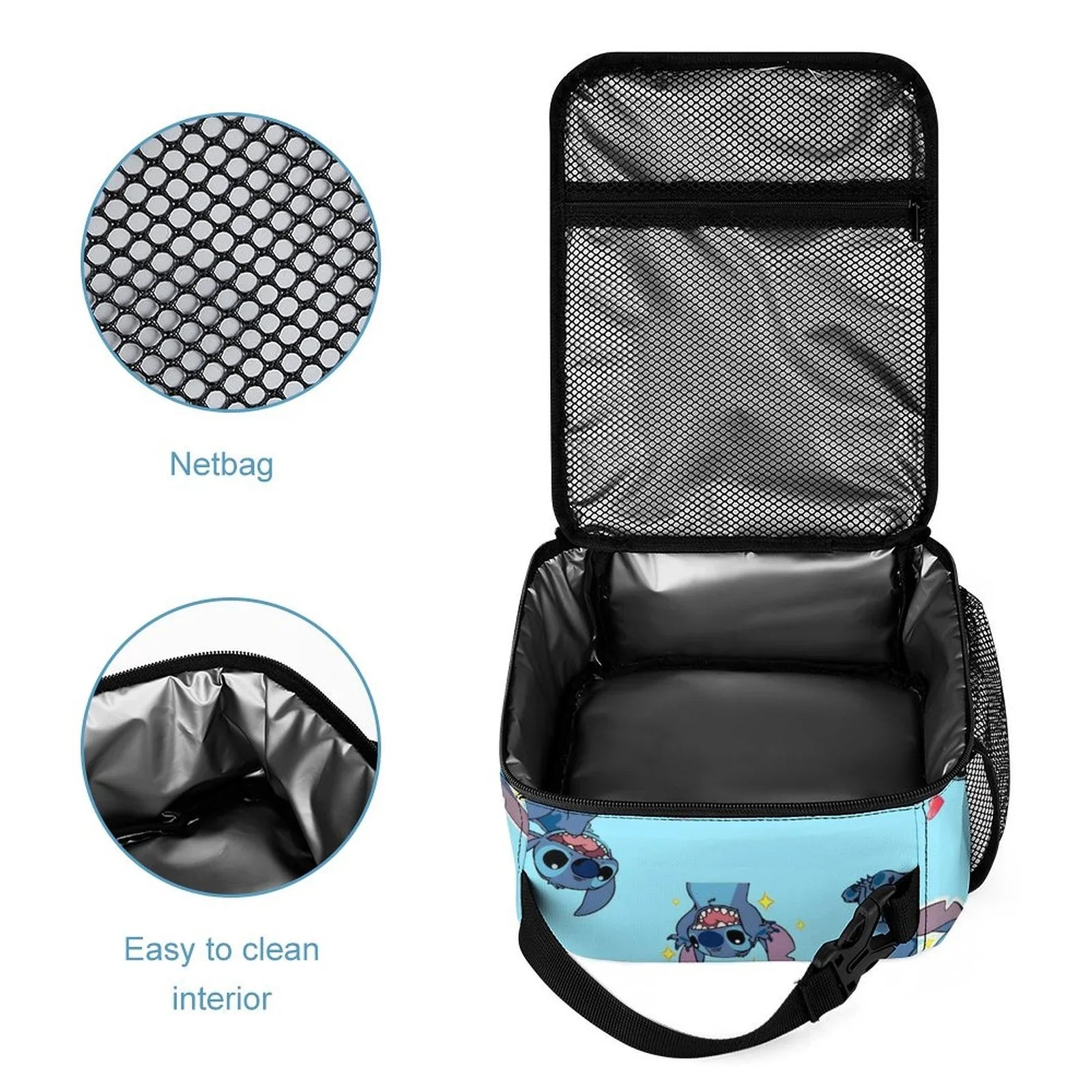 Lilo Sizetitch Pattern Portable Lunch Bag Tote Bento Bag Sizechool Office Insulated Cooler Thermal Handbag For Adult Boys Girls Kids