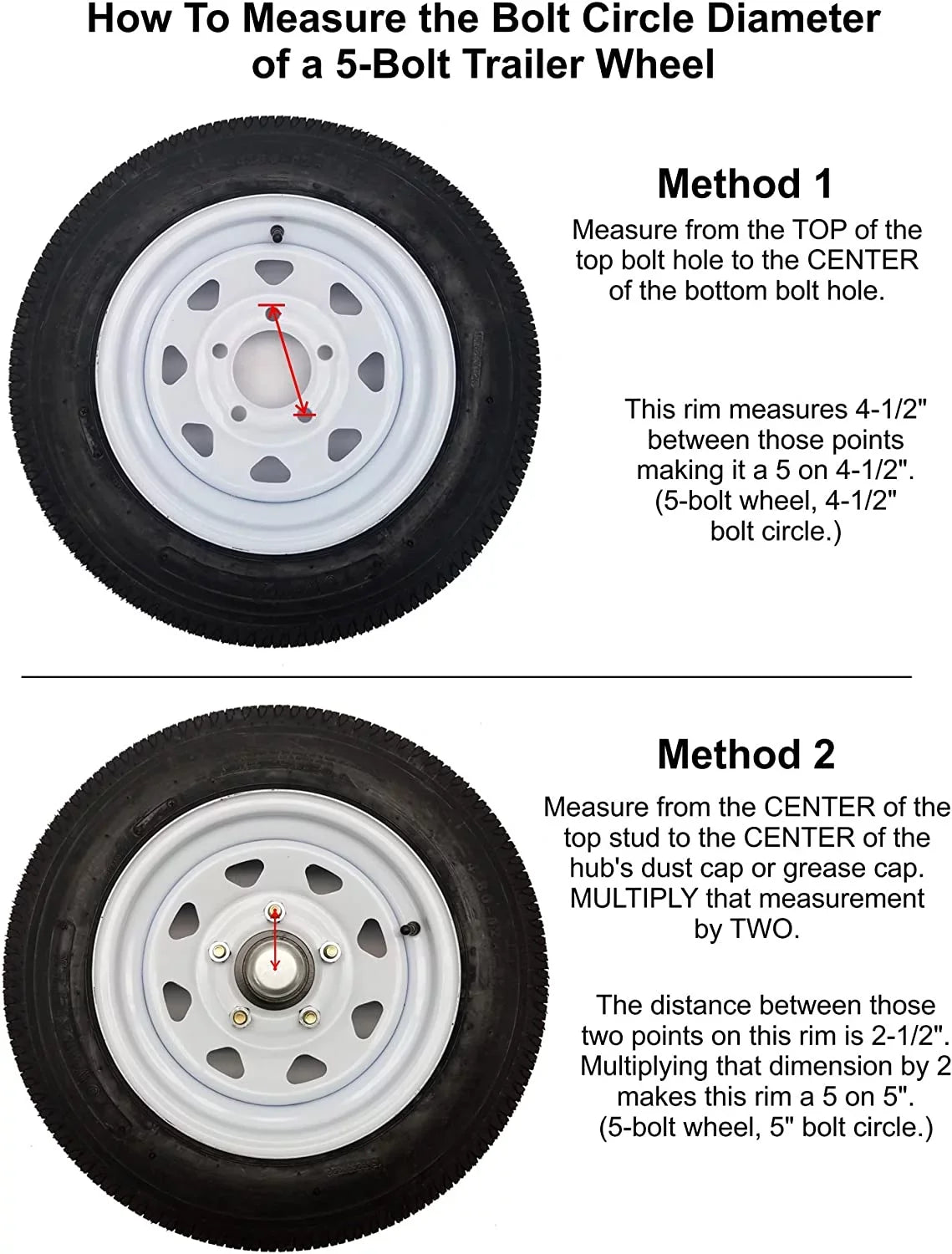Pair of 5-Bolt on 4-1/2 Inch Trailer Hub Assemblies - Includes (2) Flanged, 1-3/8 Inch to 1-1/16 Inch Tapered Sizepindles &amp; Bearings