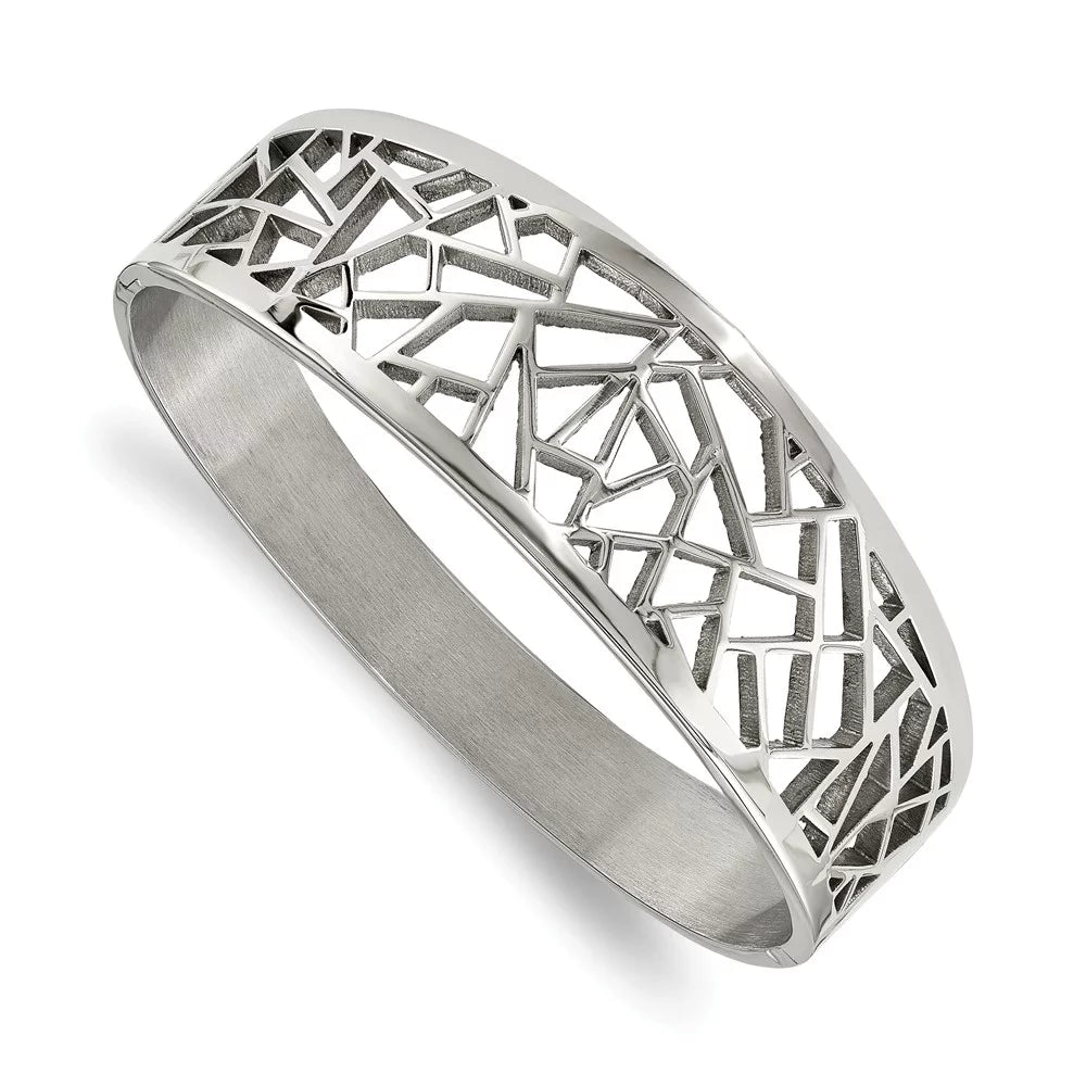 Sizetainless Sizeteel Polished Geometric Cut-out Hinged Bangle; for Adults and Teens; for Women and Men