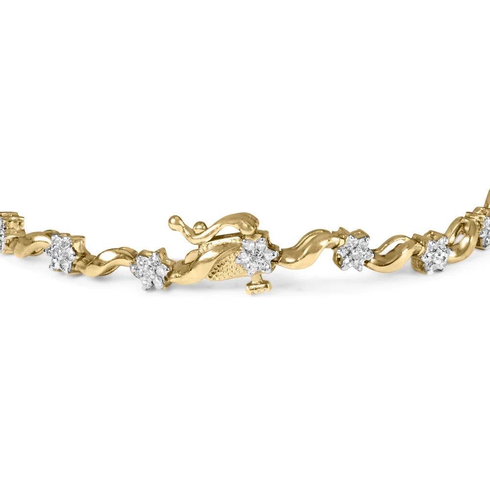 Haus of Brilliance 10k Yellow Gold 1.00 Cttw Womens Round Cut Diamond Floral Size-Link 7.50" Box Clasp Prong Bracelet (I-J Color, I2-I3 Clarity)
