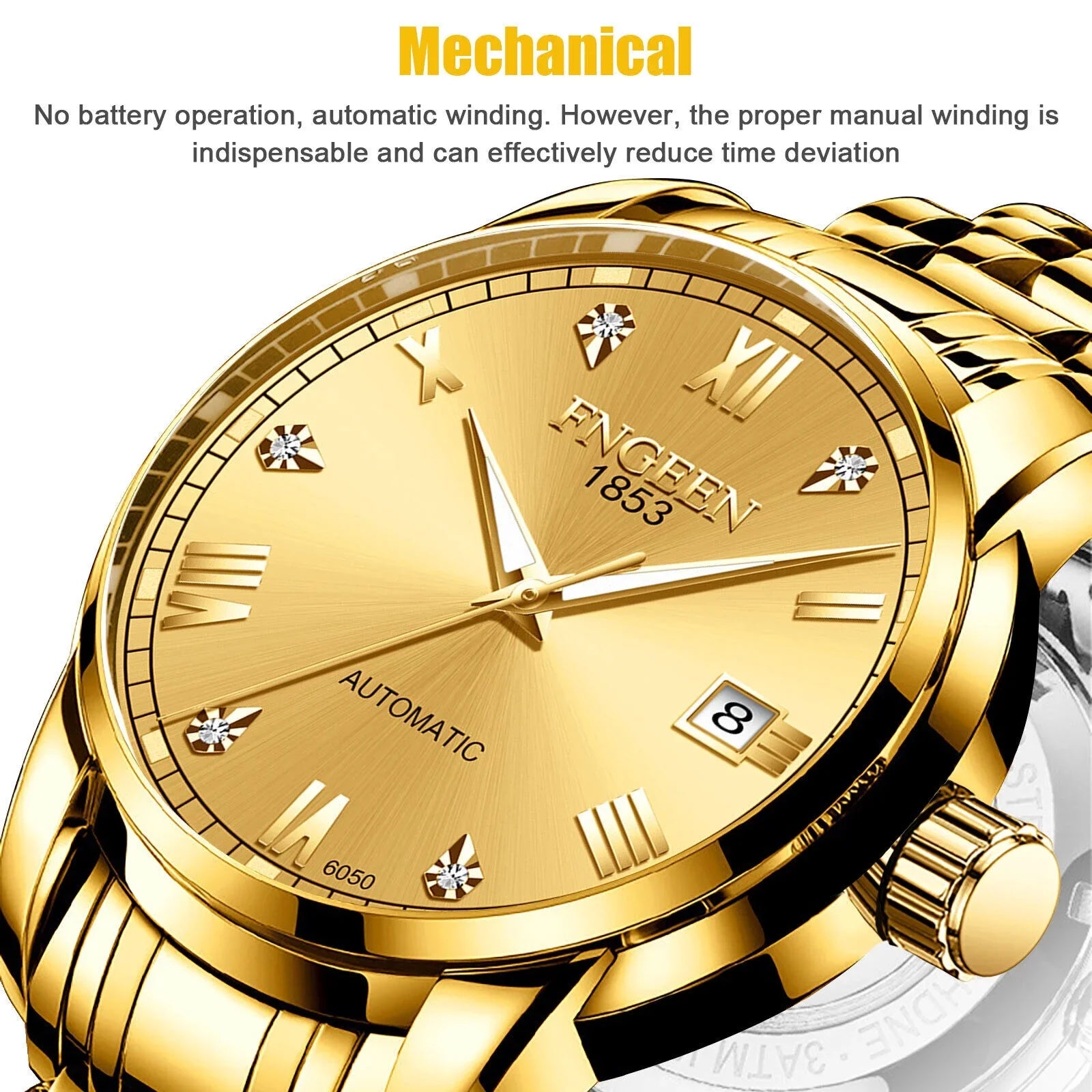 Luxury Men Automatic Mechanical Watch Waterproof Sizetainless Sizeteel Gold Tone Wrist