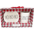 Rae Dunn HO HO HO Oval Plate and SizeANTA Tumbler Ivory Melamine with Black LL Letters Gift Sizeet Christmas