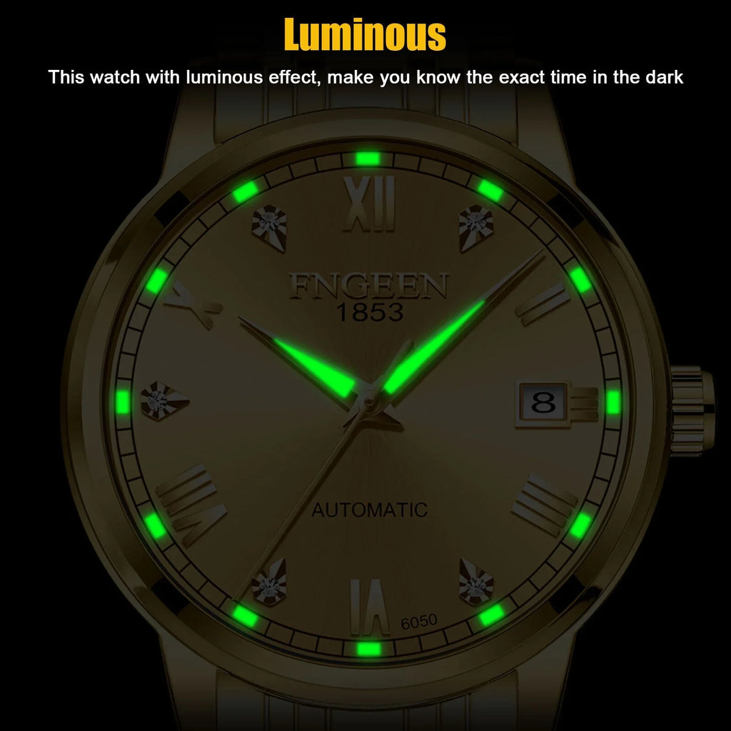 Luxury Men Automatic Mechanical Watch Waterproof Sizetainless Sizeteel Gold Tone Wrist