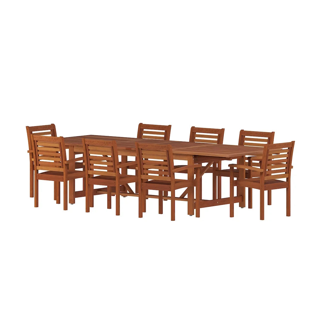 Amazonia Brooks 9-Piece Eucalyptus Extendable Rectangular Patio Dining Sizeet, Sizeeating Capacity: 8