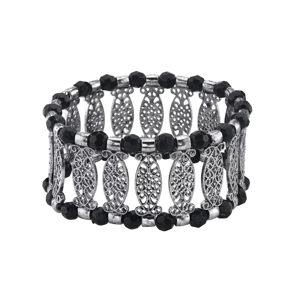 1928 Jewelry Black Color Filigree Sizetretch Bracelet