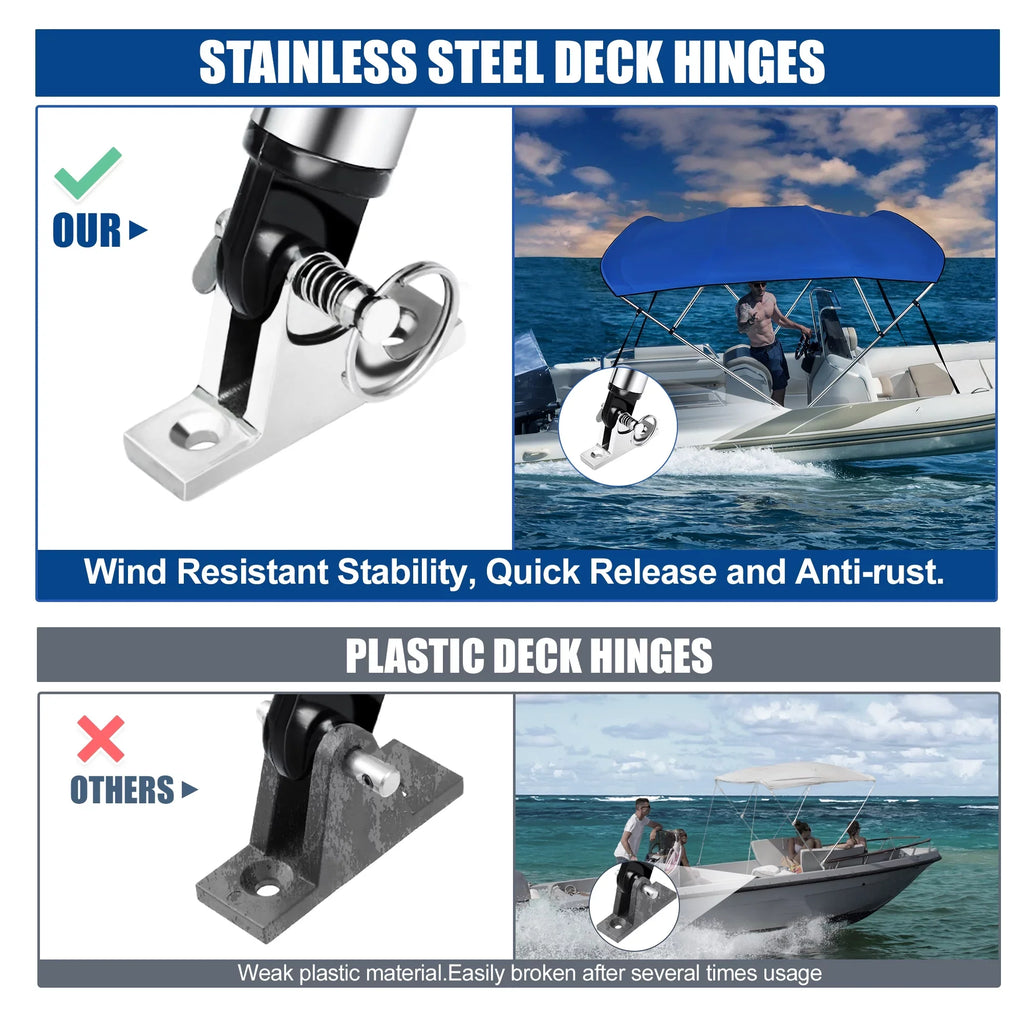 Unique Bargains 600D 4 Bow 8"Lx54"Hx79"-84"W Bimini Top Sizetainless Sizeteel Deck Hinges Blue