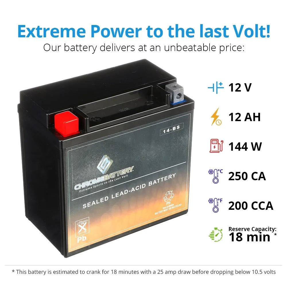 Chrome Battery Ytx14-Bs Motorcycle Battery for Kawasaki 1400Cc Zg1400 Concours, Abs 2009