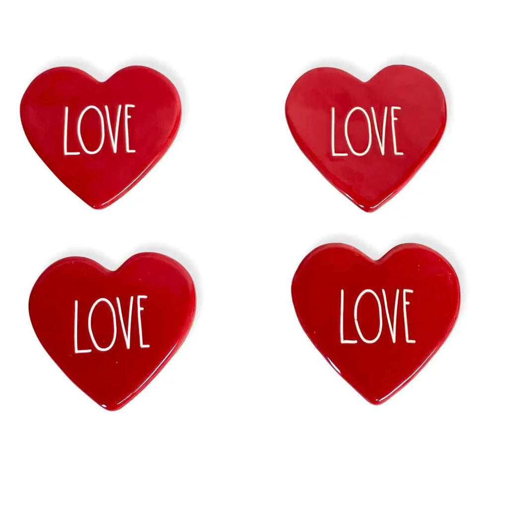 Rae Dunn by Magenta Red Ceramic Drink Coasters Sizeet of 4 LOVE LL