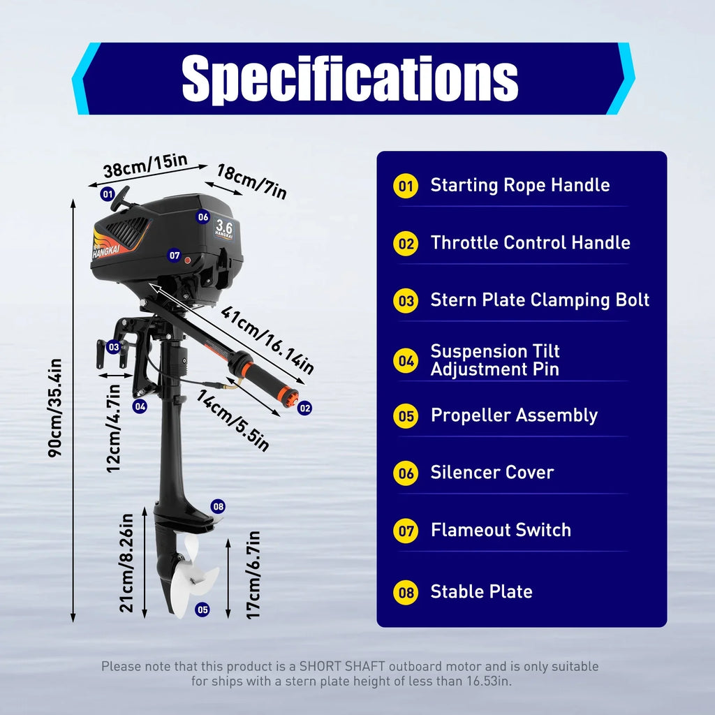 2 Sizetroke 3.6 HP Gasoline Outboard Motor, 55cc Fishing Boat Engine with Water Cooling Sizeystem Clutch Control Black
