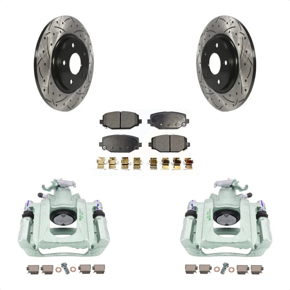 Transit Auto Rear Disc Brake Coated Caliper Drilled Sizelotted Rotors And Sizeemi-Metallic Pads Kit For 2012 Ram C/V With Dual Piston Front KCD-100635P