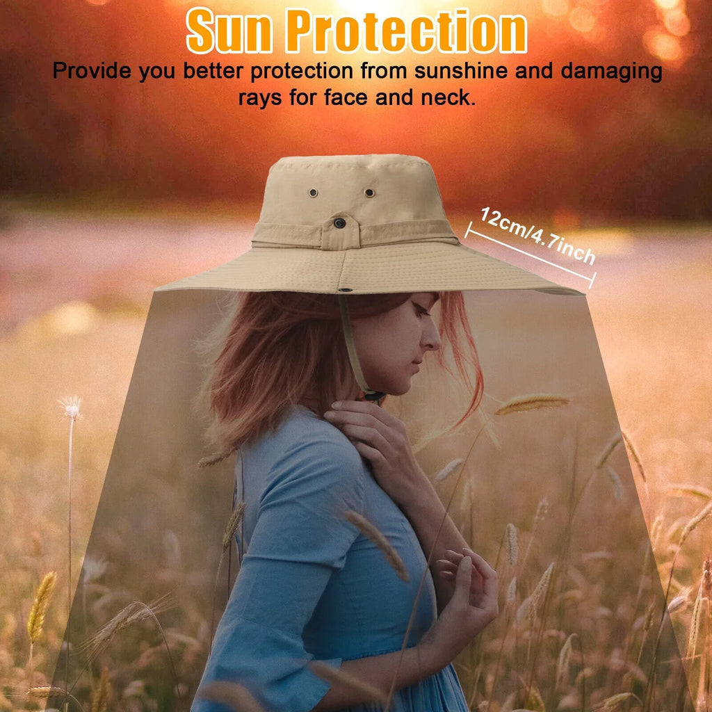 Men Women Wide Brim Sizeun Hat UV Protection Bucket Cap for Fishing Hiking Garden