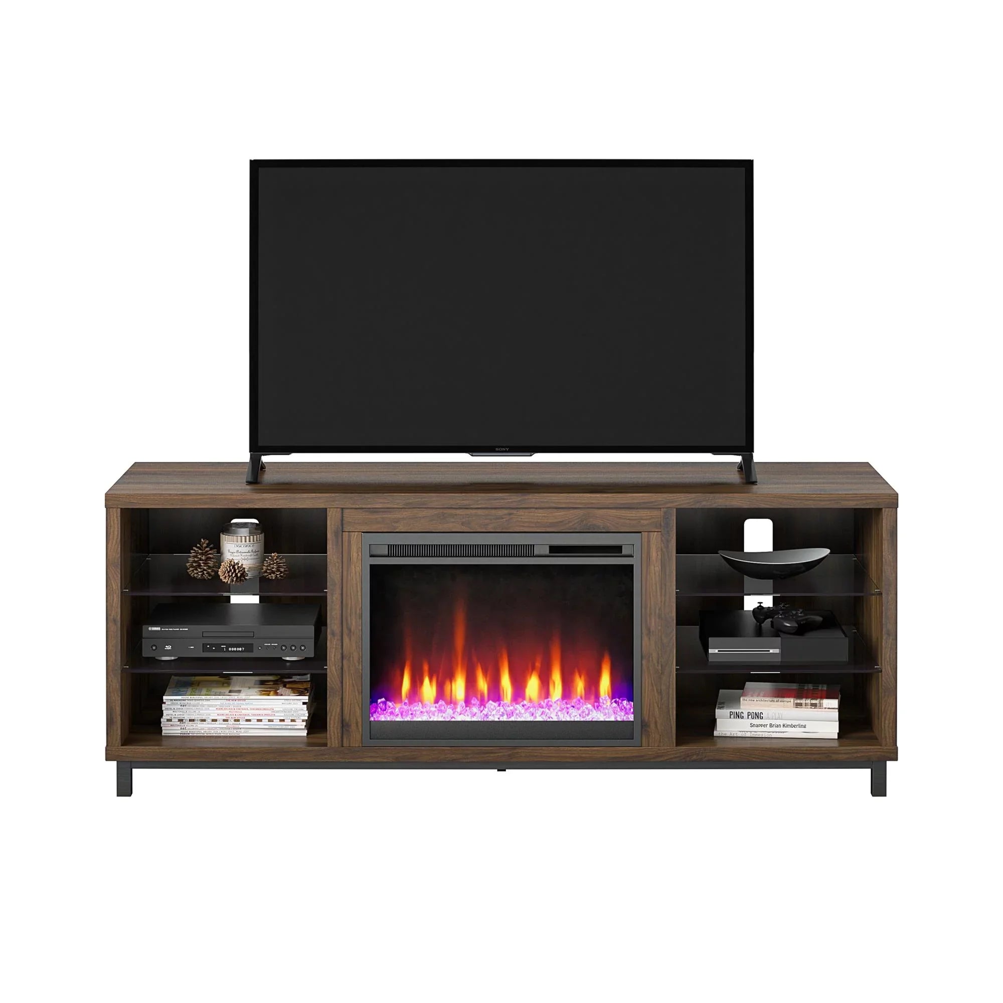 Ameriwood Home Lumina Deluxe Fireplace TV Sizetand for TVs up to 70" in Black