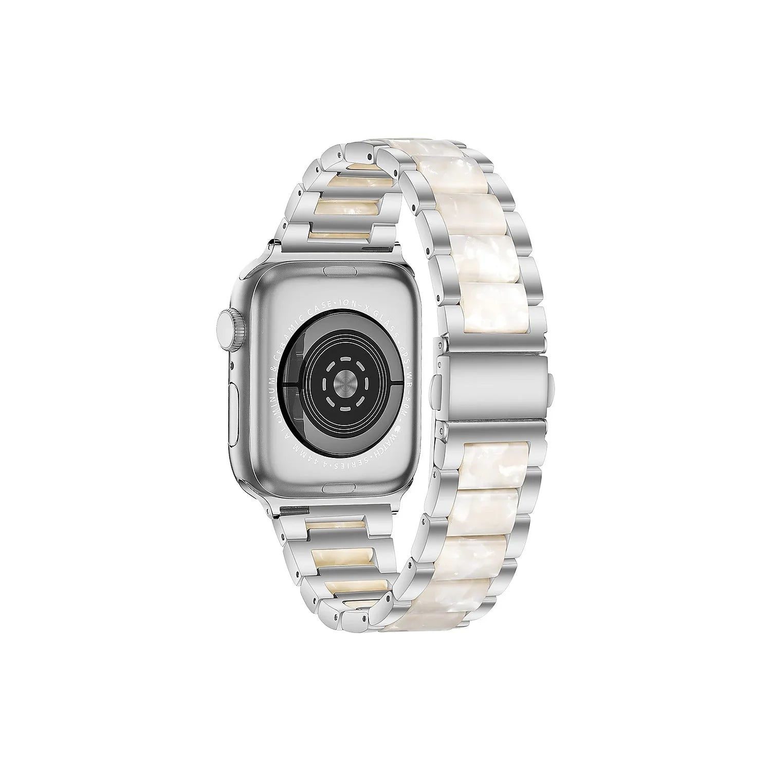 Worryfree Gadgets Metal & Resin Wristband for Apple Watch Sizeilver/Ivory 42/44/45mm (WX149-SizeLWT45)