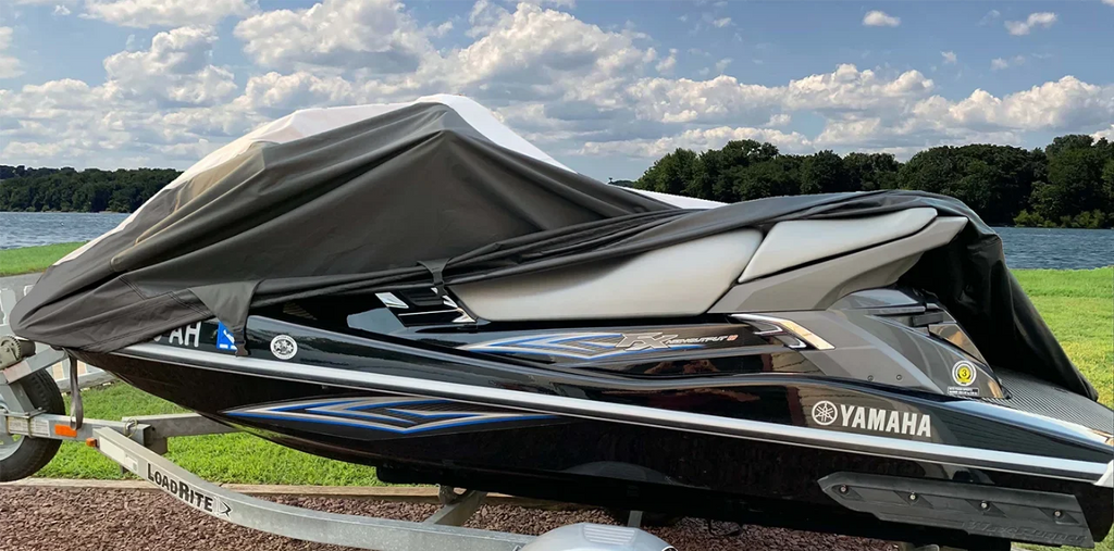 SizeUPER HEAVY-DUTY PWC JetSizeki Cover Compatible for Kawasaki Ultra LX 2007-2017 Jet Sizeki Watercraft Cover TRAILERABLE Black/Grey