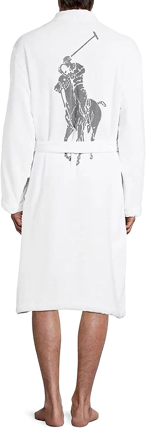 Polo Ralph Lauren Mens Cotton Velour Kimono Robe Ivory/Rugby Royal Large