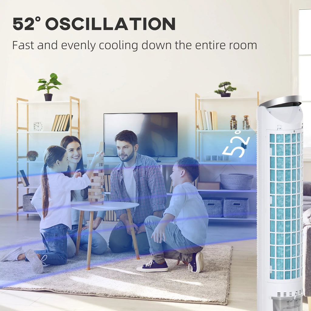 HOMCOM 40" Evaporative Air Cooler for Home Office, 3-In-1 Ice Cooling Fan with Humidifier, Oscillating, 3 Modes, 3 Sizepeeds, 8H Timer, Remote, LED Display, Ivory