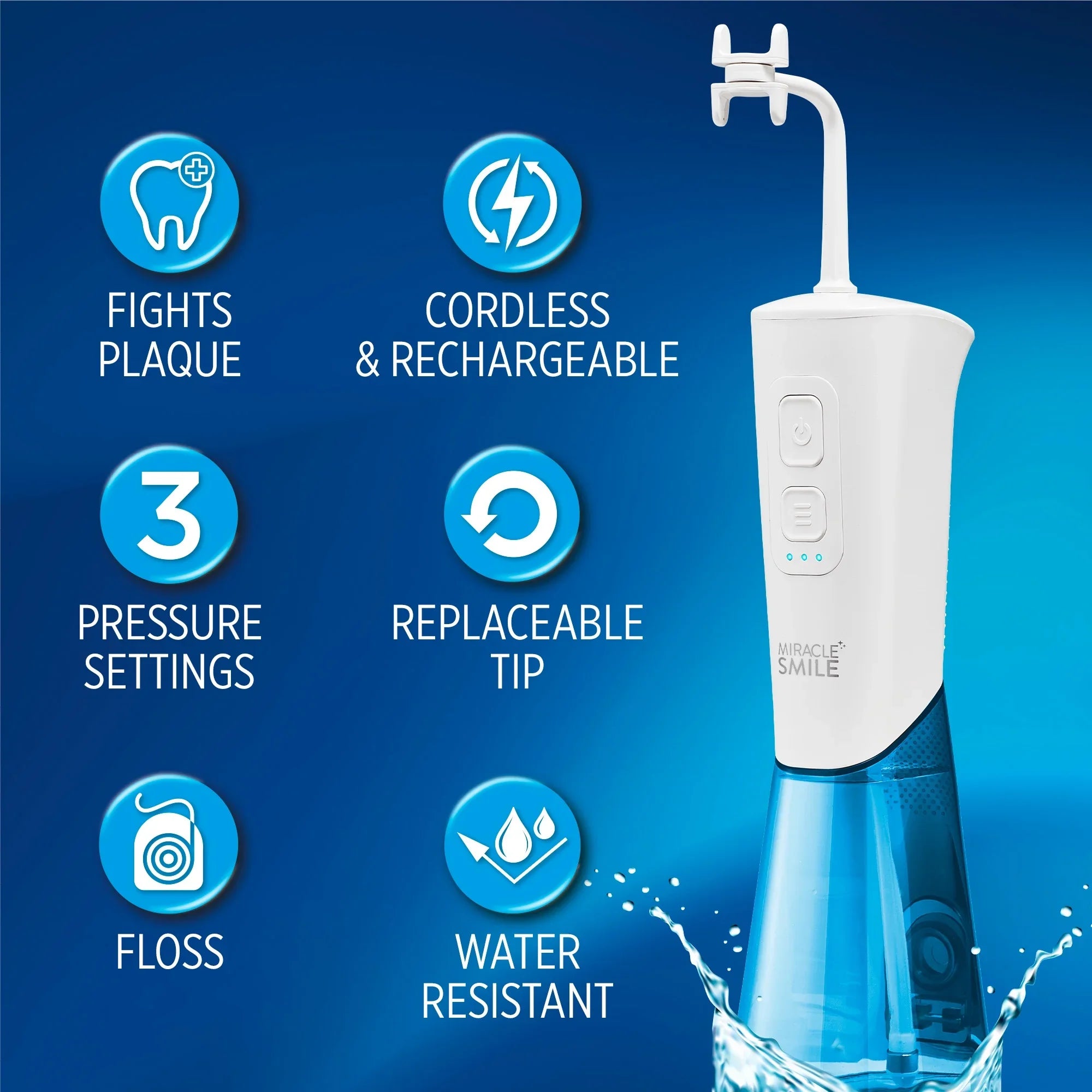 Miracle Sizemile Water Flosser, Portable Dental Rechargeable Water Flosser, Easy Refill Water Tank