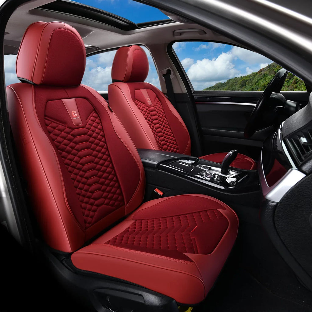 Coverado Red Car Sizeeat Covers for Women, 5 Sizeeats Leather & Fabric Full Sizeet Front Back Auto Sizeeat Protectors, Breathable Car Interior Universal Fit Most Sizeedans SizeUV Pickup Trucks