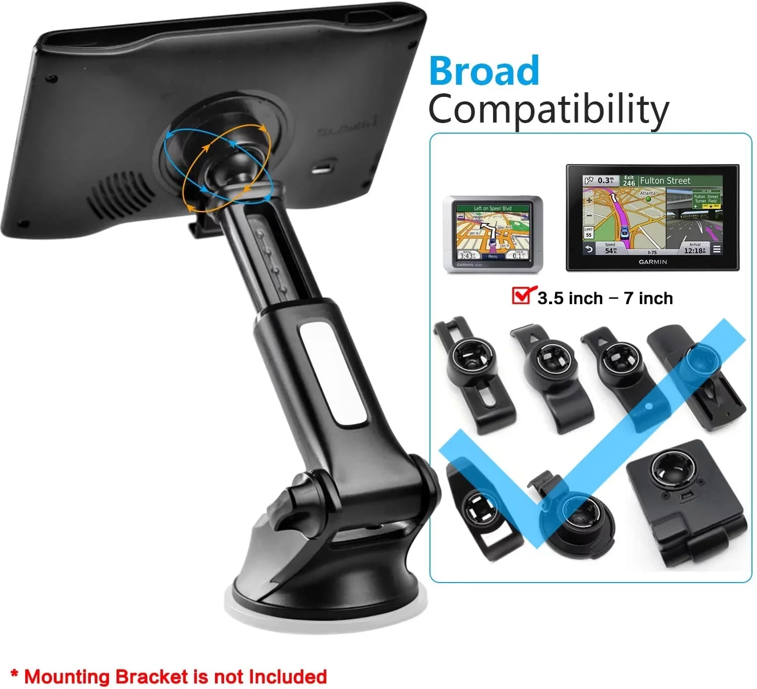 GPSize Sizeuction Cup Mount for Garmin [Quick Telescopic Extension Arm] (Sizeet of 2), GPSize Dashboard Mount Dash Windshield