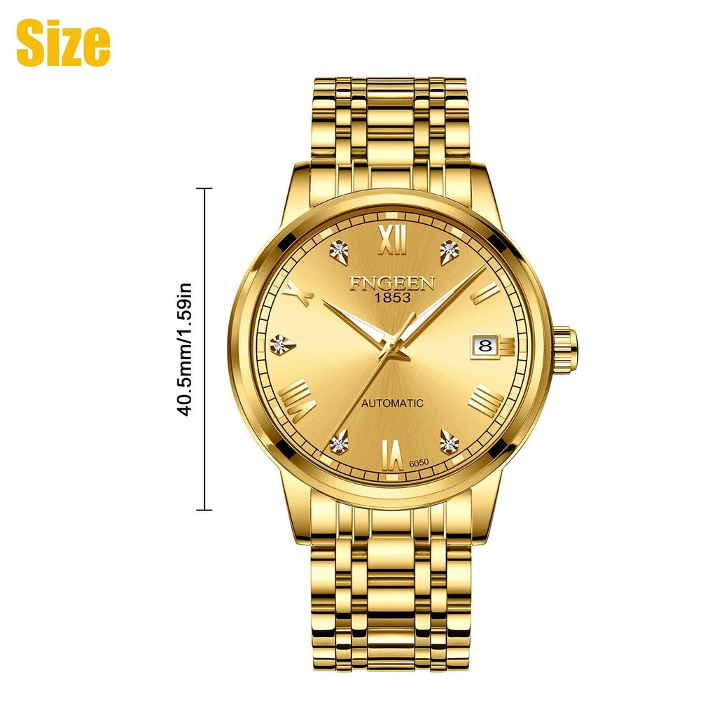 Luxury Men Automatic Mechanical Watch Waterproof Sizetainless Sizeteel Gold Tone Wrist