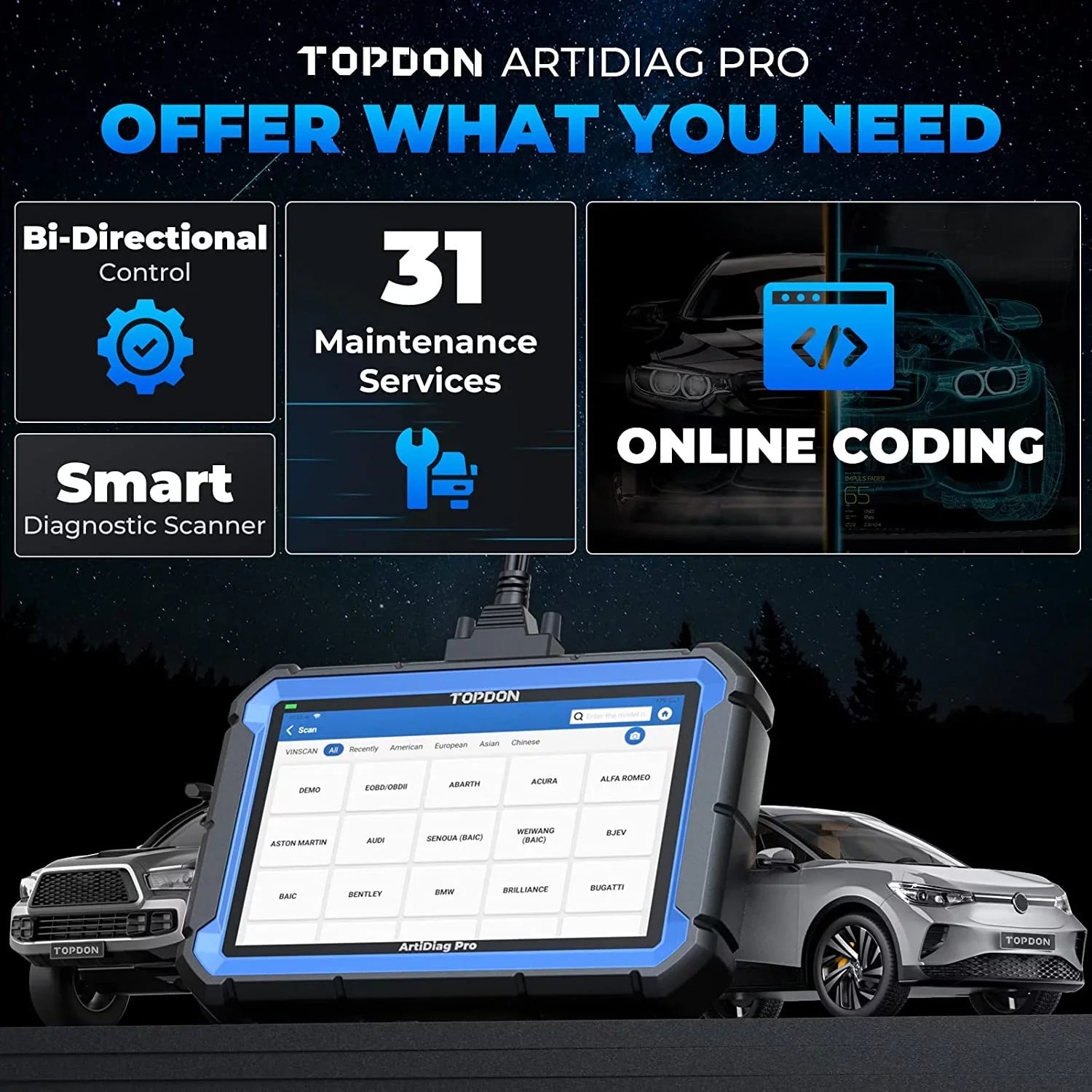 TOPDON ArtiDiag Pro Car Diagnostic Sizecan Tool, Online-Coding & OE-Level Full Sizeystems Diagnosis, 31+Maintenance OBD2 Sizecanner 2-Year Free Update