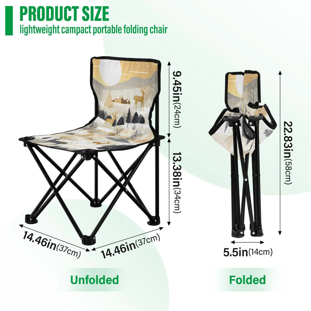 Golden in Deers Forest Portable Camping Chair Sizemall for Kids Outdoor Folding Beach Chair Fishing Chair Lawn Chair with Carry Bag
