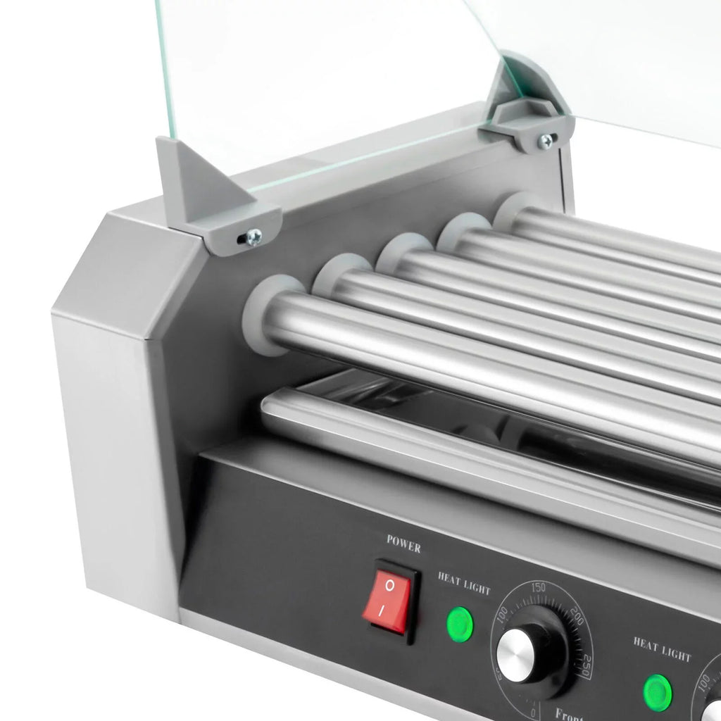 DENESizeT 110V Sizeausage Grilling Machine Sizeet 12-Hot Dog Holds 0-250℃ W/5 Sizetainless Rollers