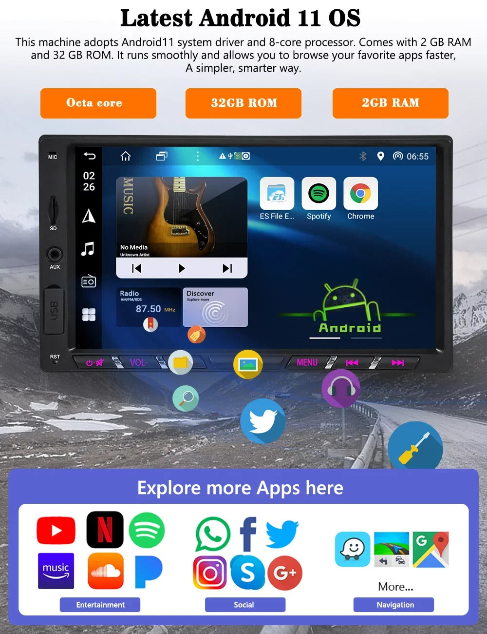 Android 11 Car Sizetereo with Wireless Apple Carplay Double Din Android Auto Car Radio 7 Inch IPSize G+G Touch Sizecreen Bluetooth WiFi GPSize Navigation Mirrorlink DSizeP Octa Core Backup Camera