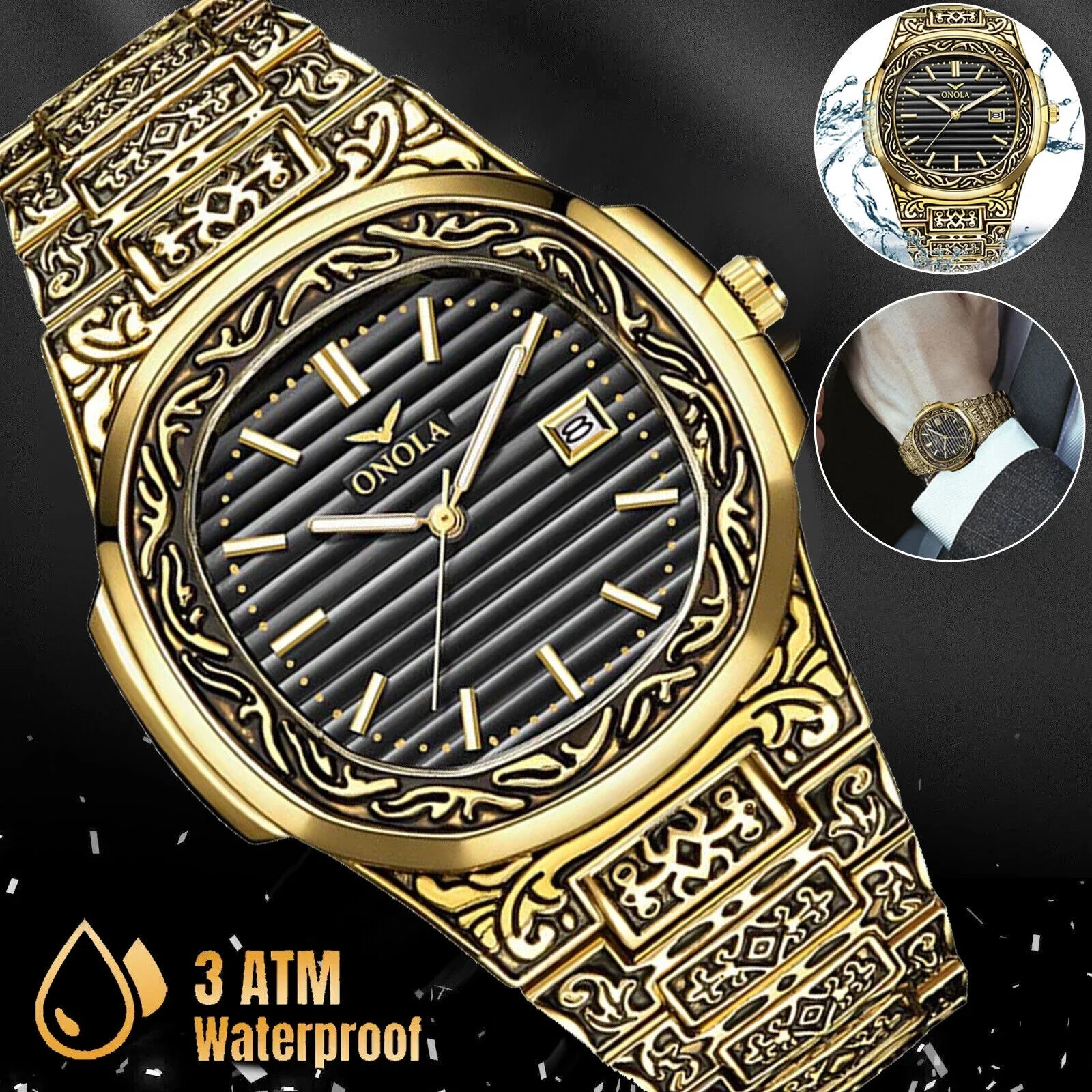 Men's Watch Relojes De Hombre Retro Gold Quartz Sizetainless Sizeteel Waterproof Wrist