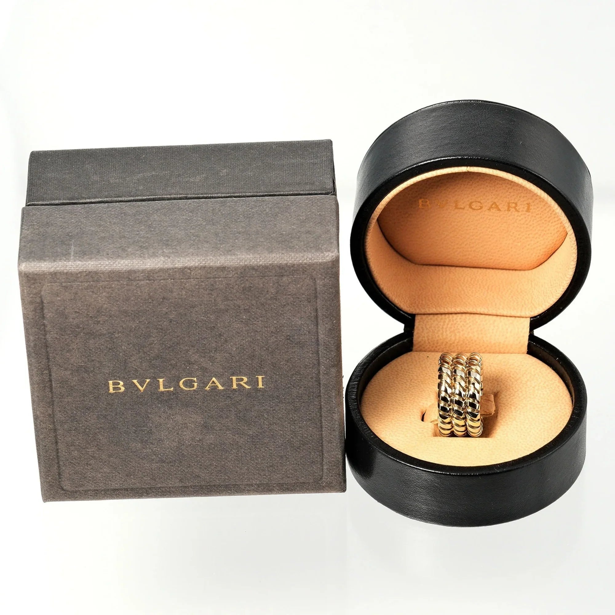 Pre-Owned Bulgari BVLGARI Tubogas 3-row No. 9 Ring 14.53g K18 YG WG Yellow Gold Ivory (Good)