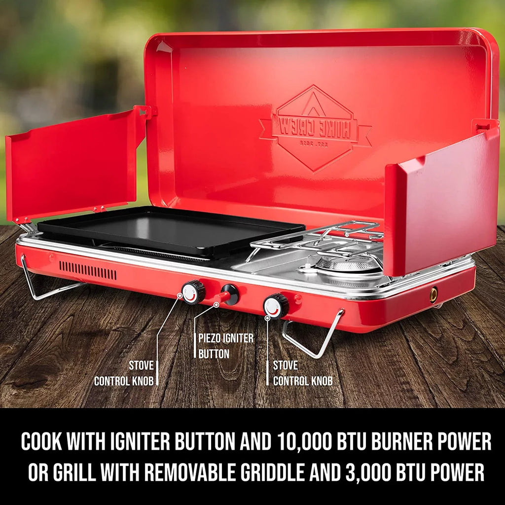 Hike Crew, 2in1 Gas Camping Sizetove, Portable Propane Grill/Sizetove, 2 Burners