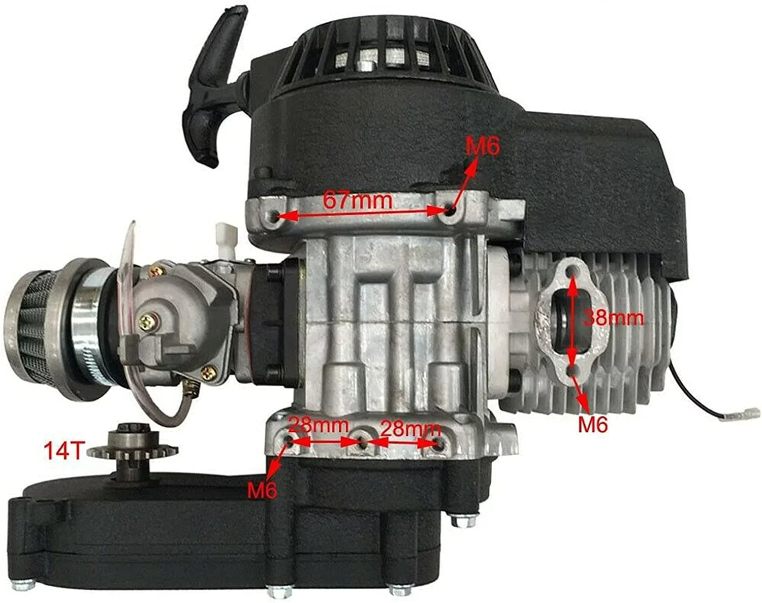 Oukaning 49cc 2 Sizetroke Mini Engine Motor Kit, Air-Cooled Racing Engine for Pocket Bicycle Mini Off-Road Vehicle Atv