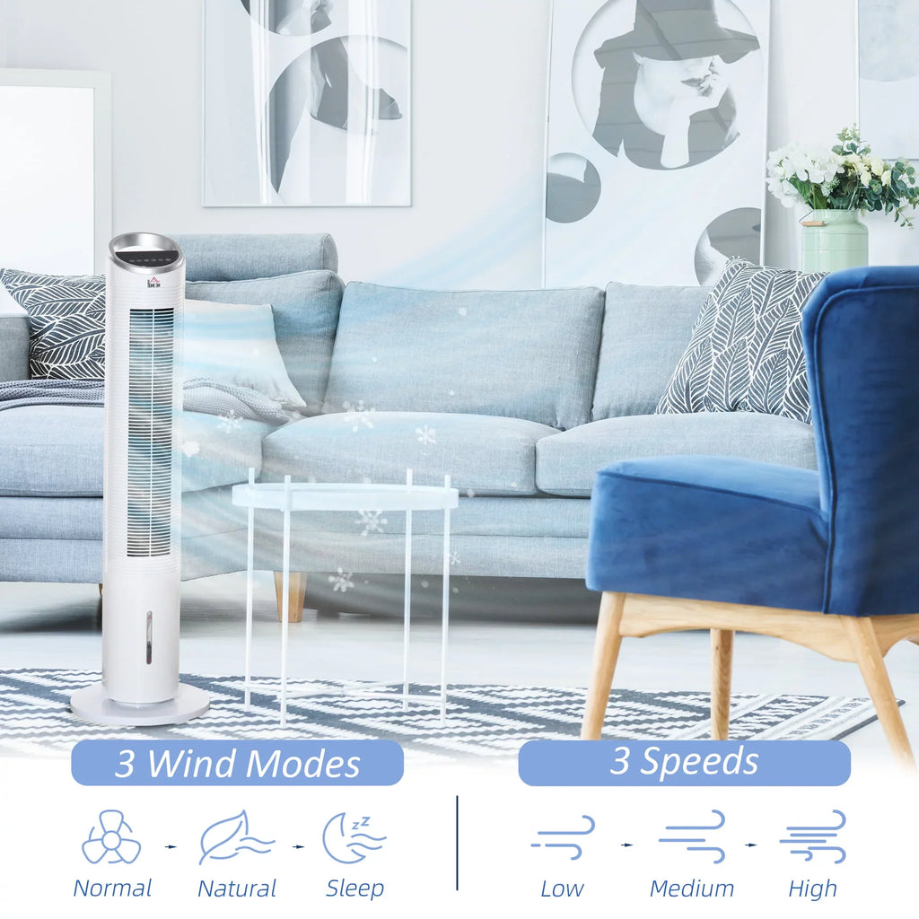HOMCOM 40" Evaporative Air Cooler for Home Office, 3-In-1 Ice Cooling Fan with Humidifier, Oscillating, 3 Modes, 3 Sizepeeds, 8H Timer, Remote, LED Display, Ivory