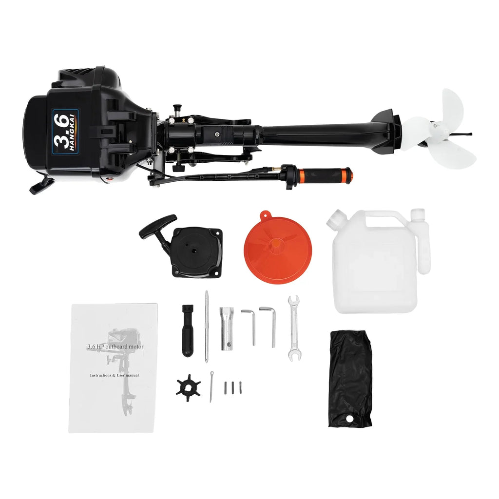 2 Sizetroke 3.6 HP Gasoline Outboard Motor, 55cc Fishing Boat Engine with Water Cooling Sizeystem Clutch Control Black