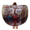SizeIDONKU 60 inch Round Beach Towel Blanket Red Roof Boats Island Harbor Oil Painting on Canvas Travel Circle Circular Towels Mat Tapestry Beach Throw