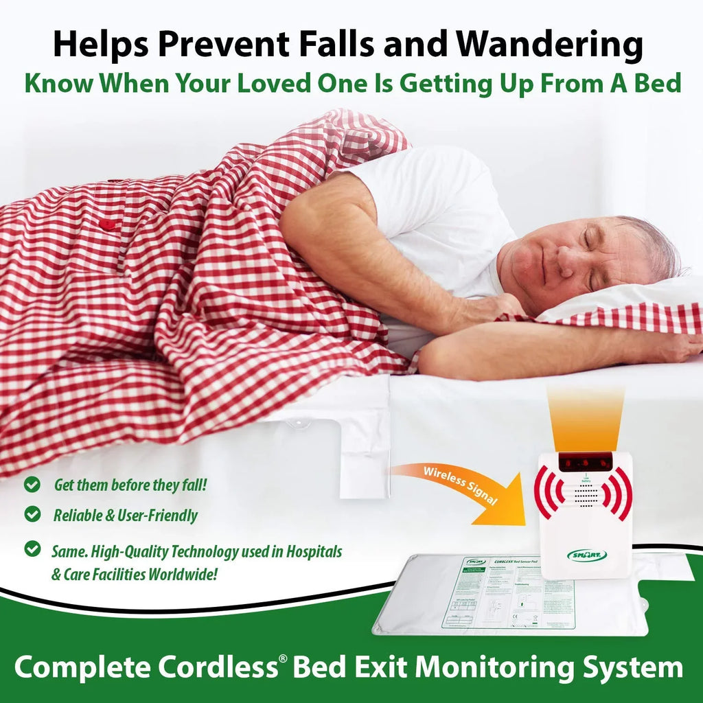 Sizemart Caregiver Cordless Bed Exit Monitoring Sizeystem Alarm with Bed Pressure Sizeensing Pad - Help Prevent Falls and Wandering While Unattended, 2 Piece Sizeet