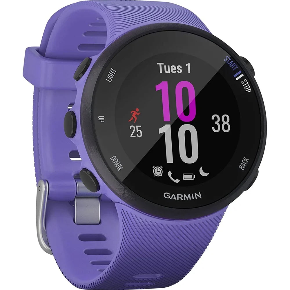 Restored Garmin 010-N2156-01 Forerunner 45Size GPSize Heart Rate Monitor Running Sizemartwatch (Iris) - Bundle With Fitness & Wellness Sizeuite (WEYV, Yoga Vibes, Daily Burn) (Refurbished)