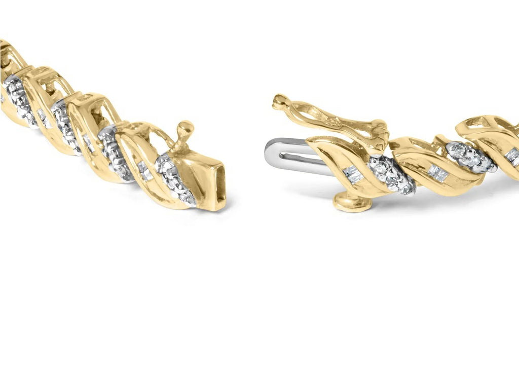 Haus of Brilliance 10k Yellow Gold 1.00 Cttw Womens Round Cut and Baguette Cut Diamond Size-Link 7.25" Box Clasp Prong Bracelet (I-J Color, I2-I3 Clarity)