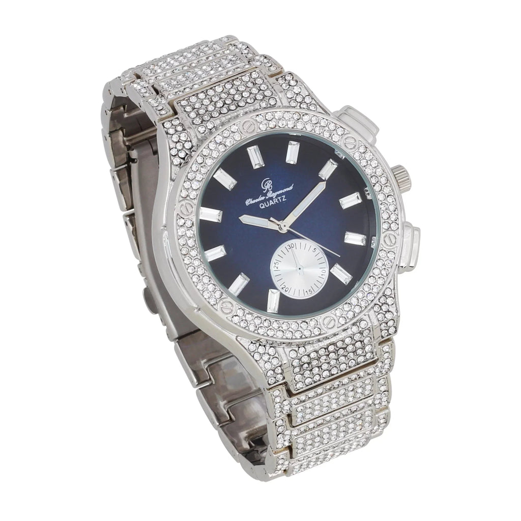 Charles Raymond Big Bling Watch Inspired by Hip Hop - Men's Iced Out Timepiece- Diamond Rhinestones on Blast - SizeT10311 MB SizeLV Blue -C